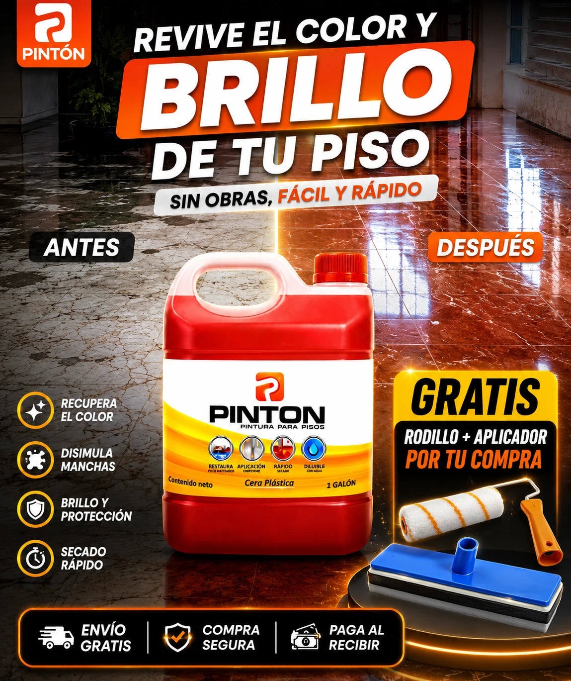 Galon (4L) Cera Pinton + Rodillo y Aplicador Gratis 🎁